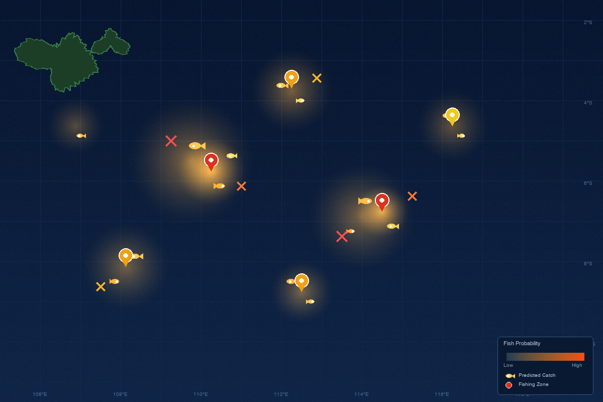 AI fishing prediction heatmap